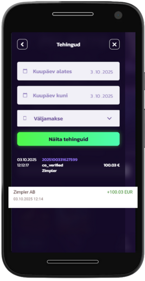 Pelipeto väljamakse kiiruse tõend